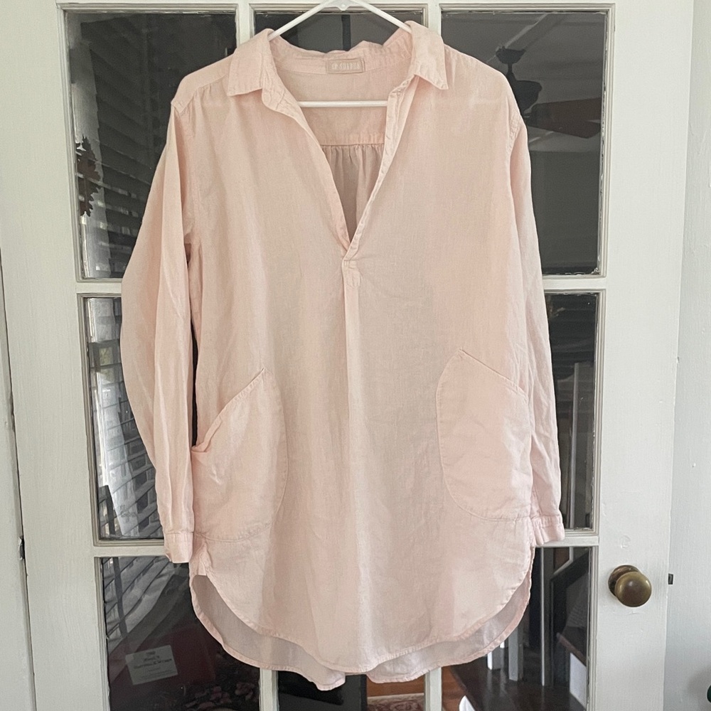 CP Shades Teton Top Linen Cotton Longline Tunic Pink Small Pockets Lagenlook